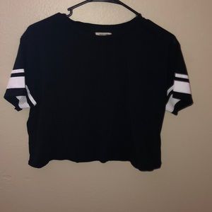 Black crop top with stripes on sleeves
